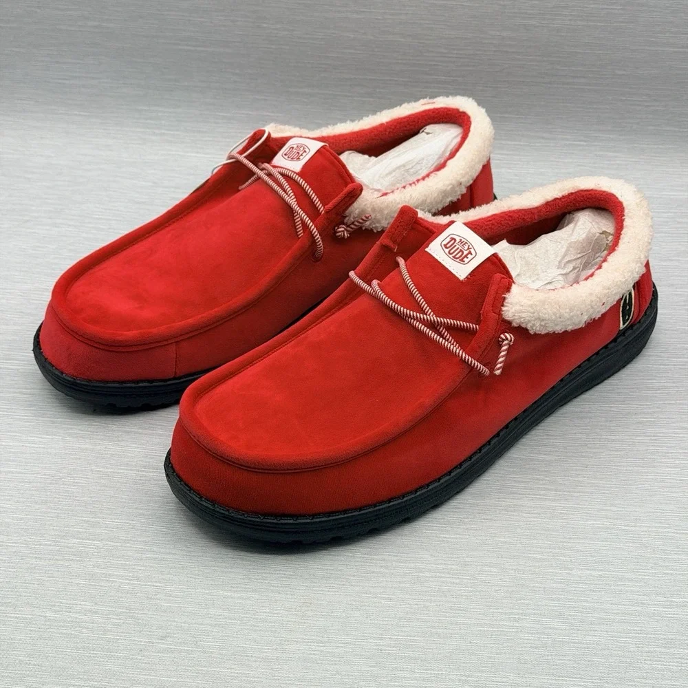 Hey Dude Wally Santa Claus Men's 14 Shoes Red Velvet Christmas Holiday Loafers